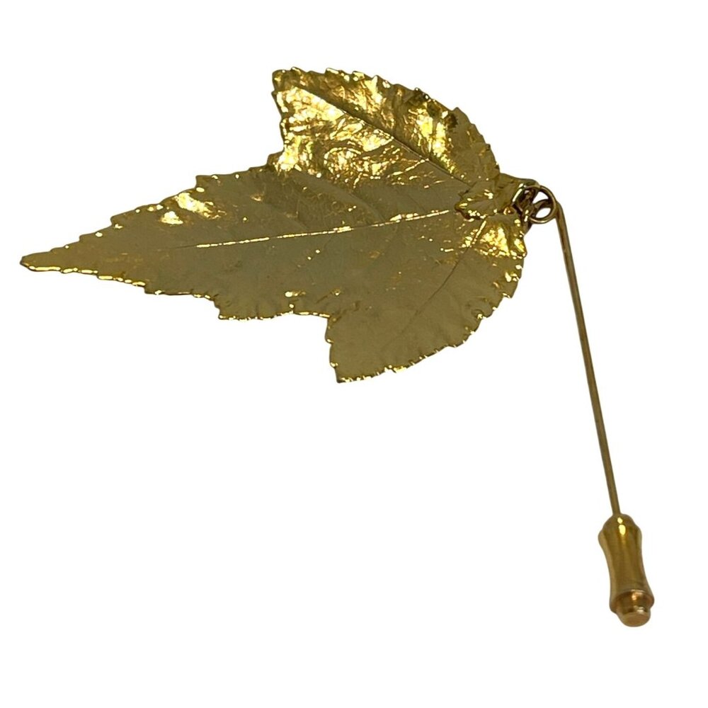 Retro Gold Tone Leaf Pin Brooch Stickpin Fall Botanical Nature Autumn Vintage - Picture 8 of 8